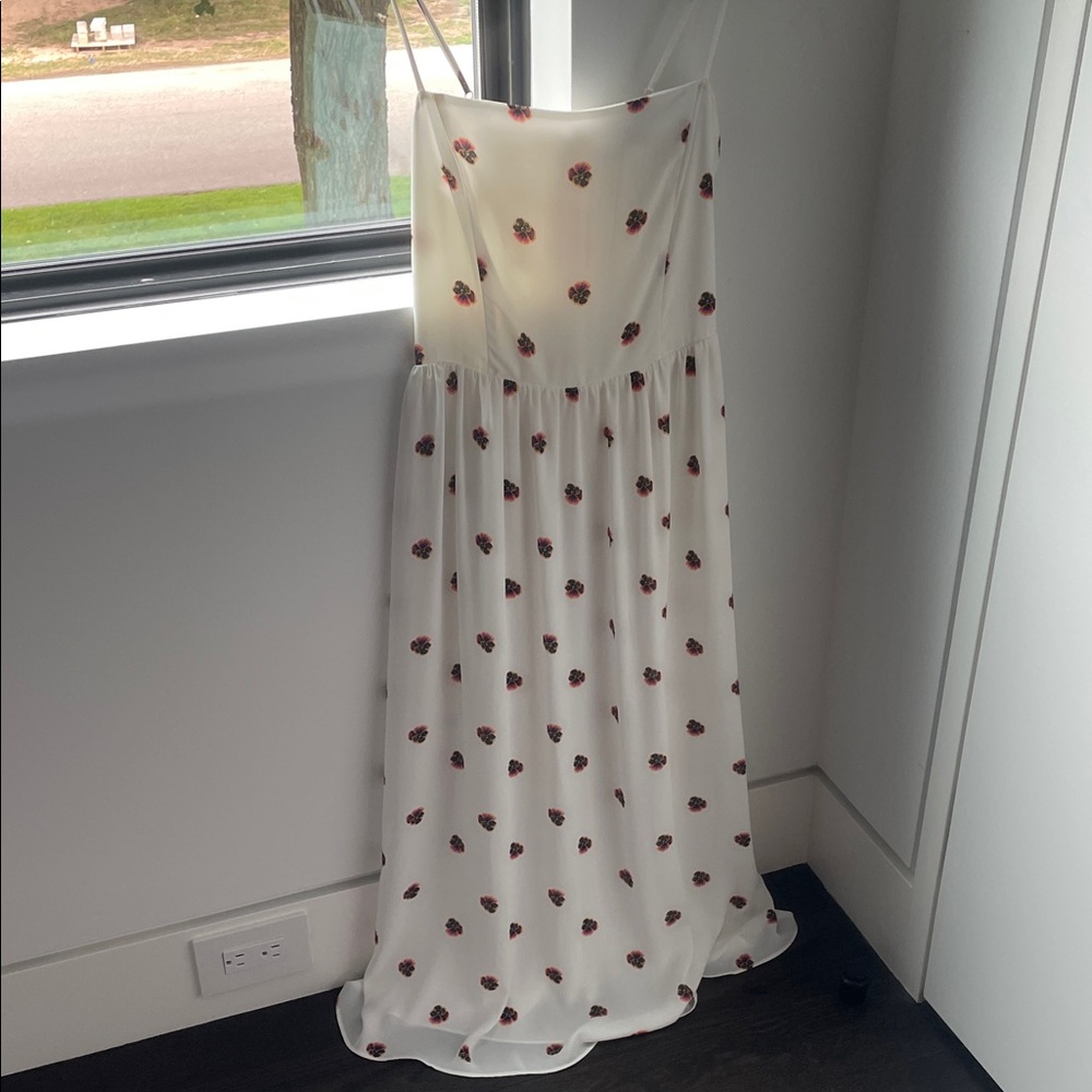 Babaton White Dress with Red Floral Pattern